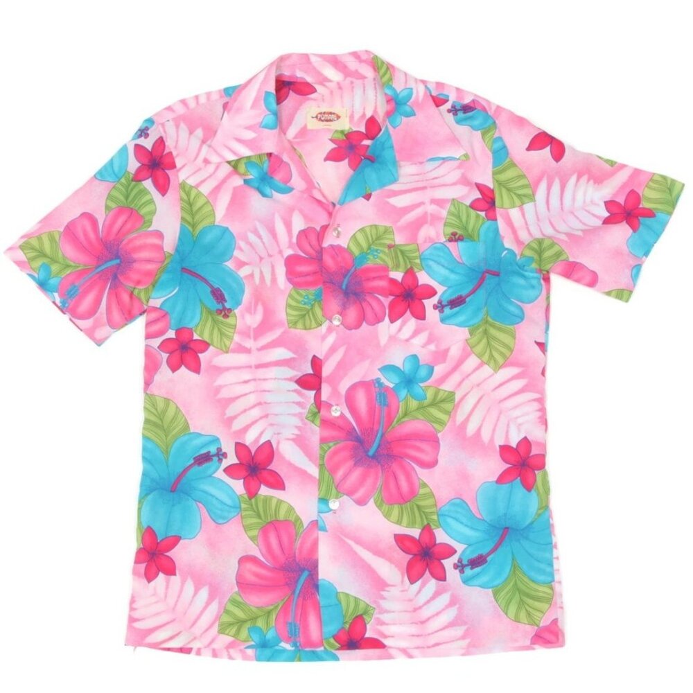 Vtg 70s POMARE Aloha Bright Floral Button Spread Collar Hawaiian shirt sz M /641